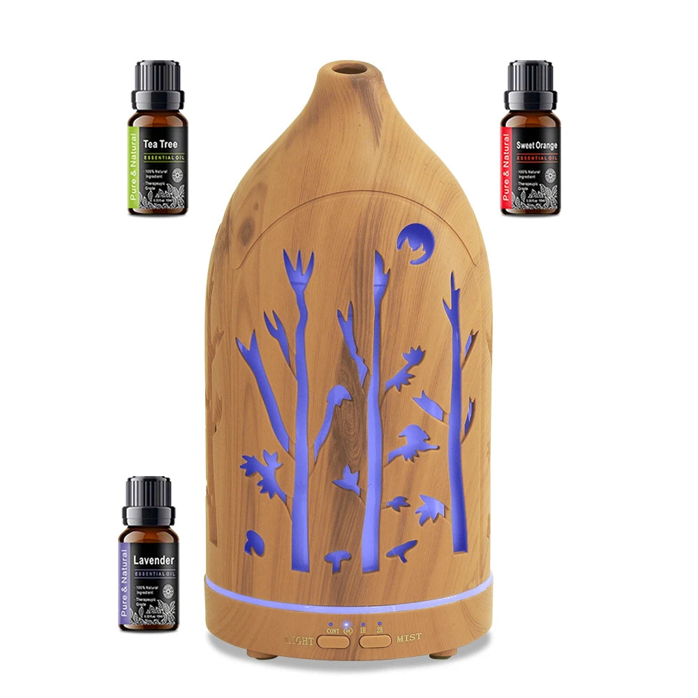 7-Color LED Aromatherapy Diffuser with Auto Shut-Off, Ultra Quiet Operation, Elegant Hollow Design for Home & Office Relaxation