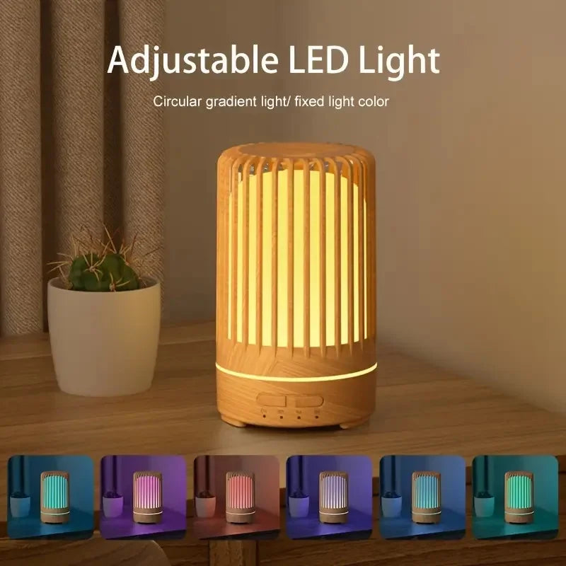 Wood Grain Essential Oil Diffuser & Ultrasonic Humidifier, USB-Powered, 7 Color LED Lights, Auto Shut-Off, for Bedroom, Living