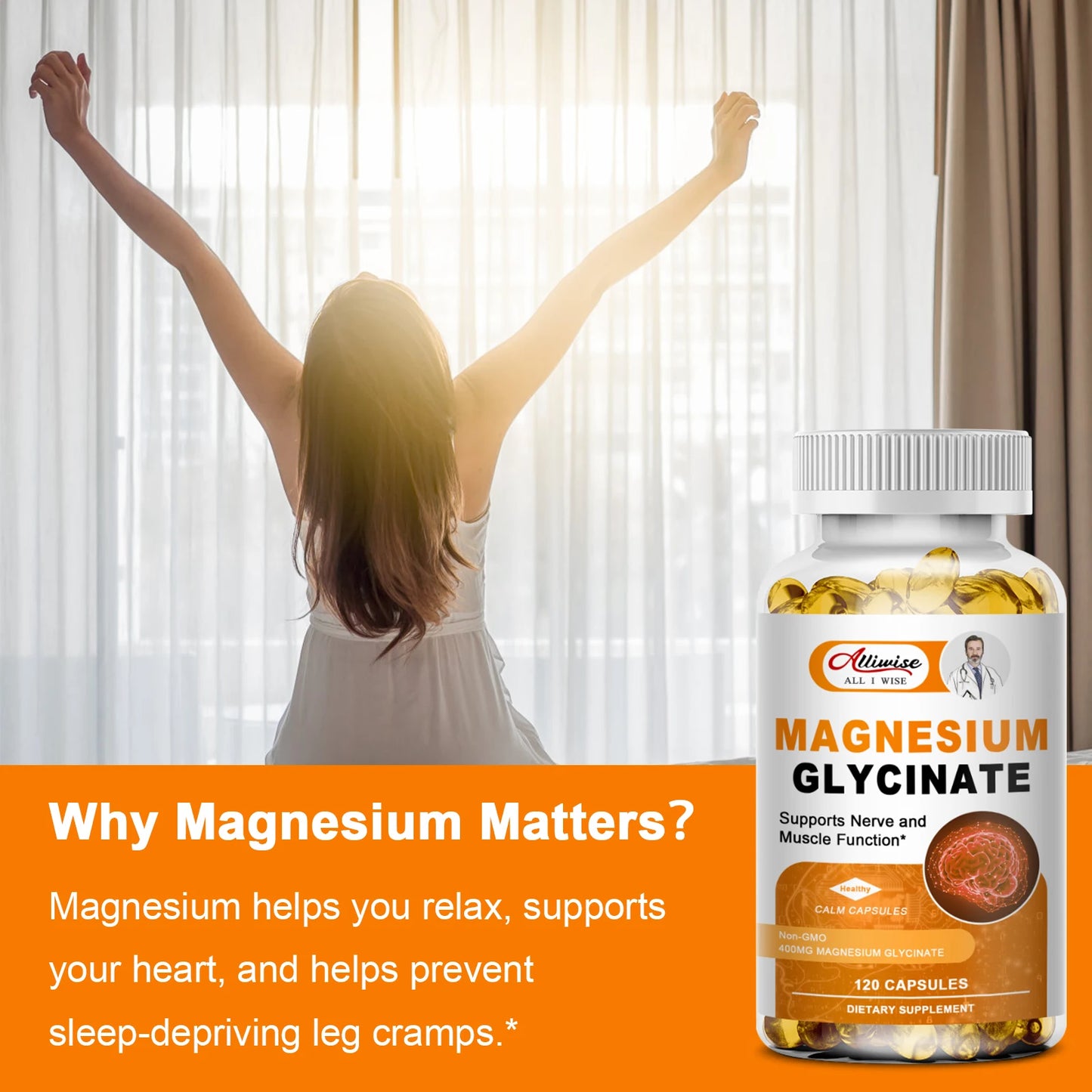 Magnesium Glycinate with Vitamin B6,D3, High Bioavailability Magnesium for Sleep & Calm Support, Nervous, Muscle & Bone Health