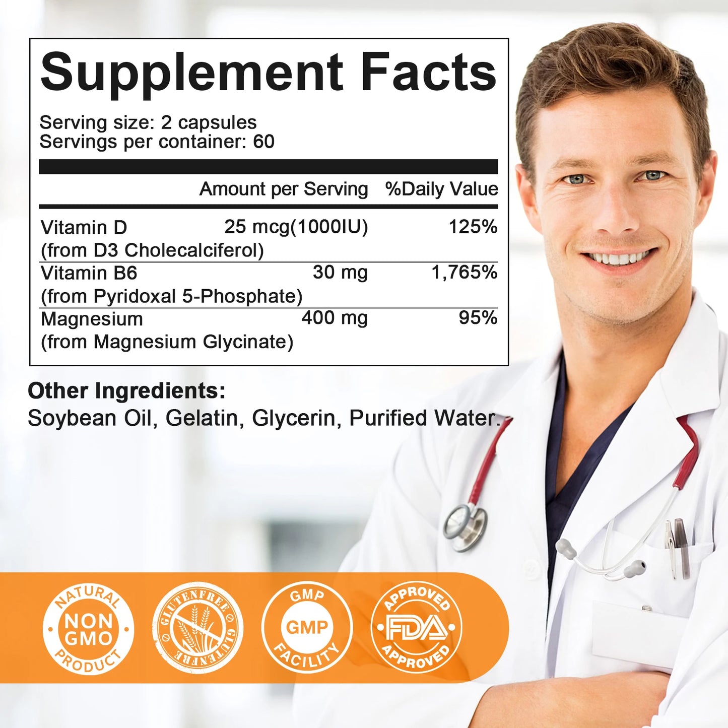 Magnesium Glycinate with Vitamin B6,D3, High Bioavailability Magnesium for Sleep & Calm Support, Nervous, Muscle & Bone Health