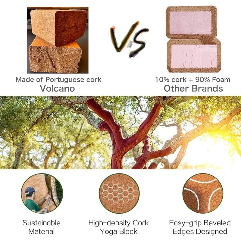 Cork Yoga Blocks 2 Pack Set -Natural Cork from Portugal, 9"x6"x4" Yoga Blocks Non-Slip&Anti-Tilt for Women| Men, Lightweight, Od