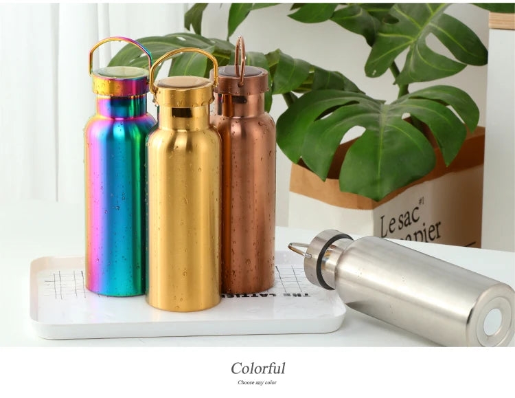 500ml Stainless Steel Water Bottle Hangable Gym Sports Insulated Vacuum Flask double Wall Cold metal Water Bottle for travel