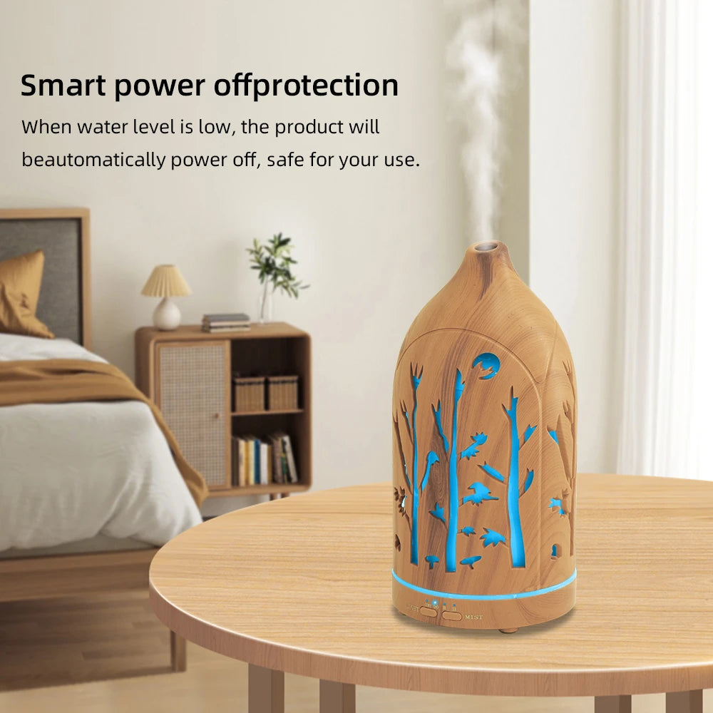 7-Color LED Aromatherapy Diffuser with Auto Shut-Off, Ultra Quiet Operation, Elegant Hollow Design for Home & Office Relaxation