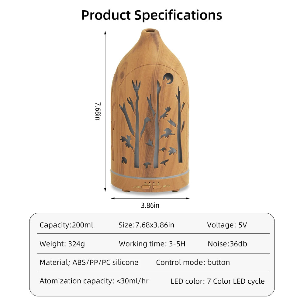 7-Color LED Aromatherapy Diffuser with Auto Shut-Off, Ultra Quiet Operation, Elegant Hollow Design for Home & Office Relaxation