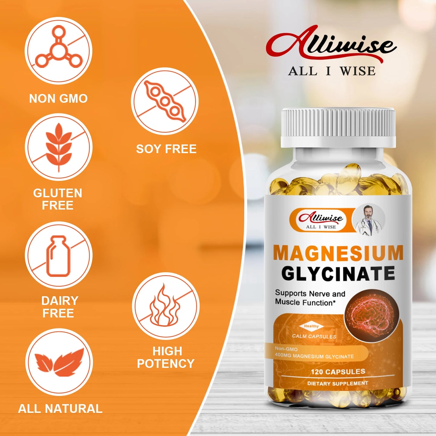 Magnesium Glycinate with Vitamin B6,D3, High Bioavailability Magnesium for Sleep & Calm Support, Nervous, Muscle & Bone Health
