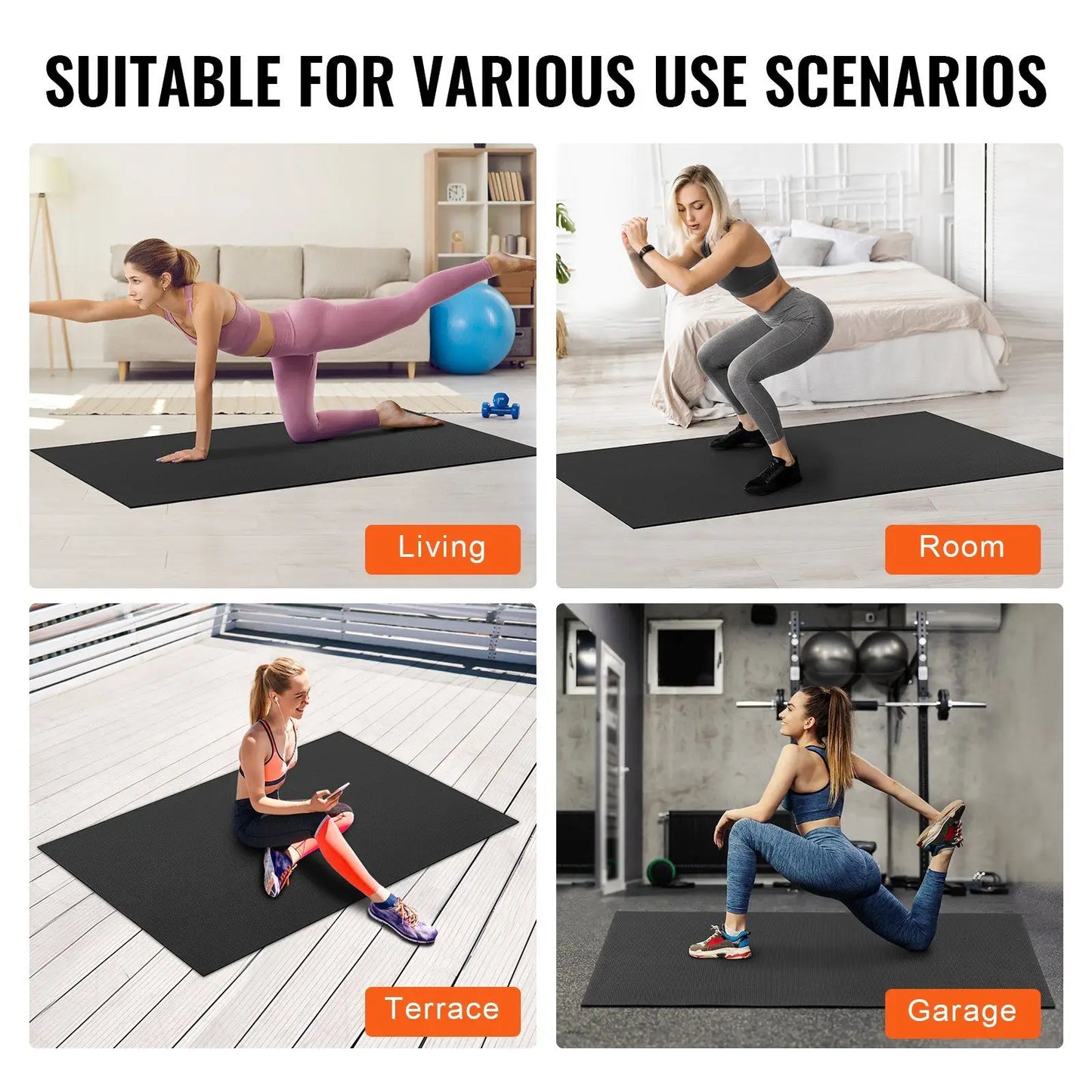6'x4' Non-Slip Exercise Mat – High-Density – w/ Carry Bag (For Yoga/Pilates/Floor Workouts, Unisex Premium Mat)