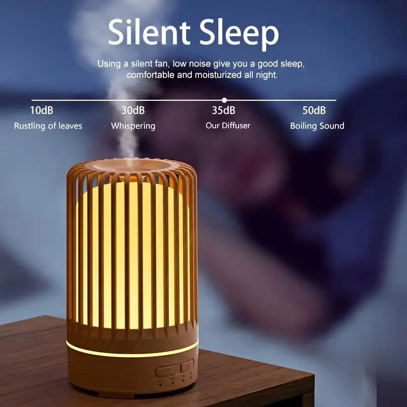 Wood Grain Essential Oil Diffuser & Ultrasonic  Humidifier, USB-Powered, 7 Color LED Lights, Auto Shut-Off, for Bedroom, Living