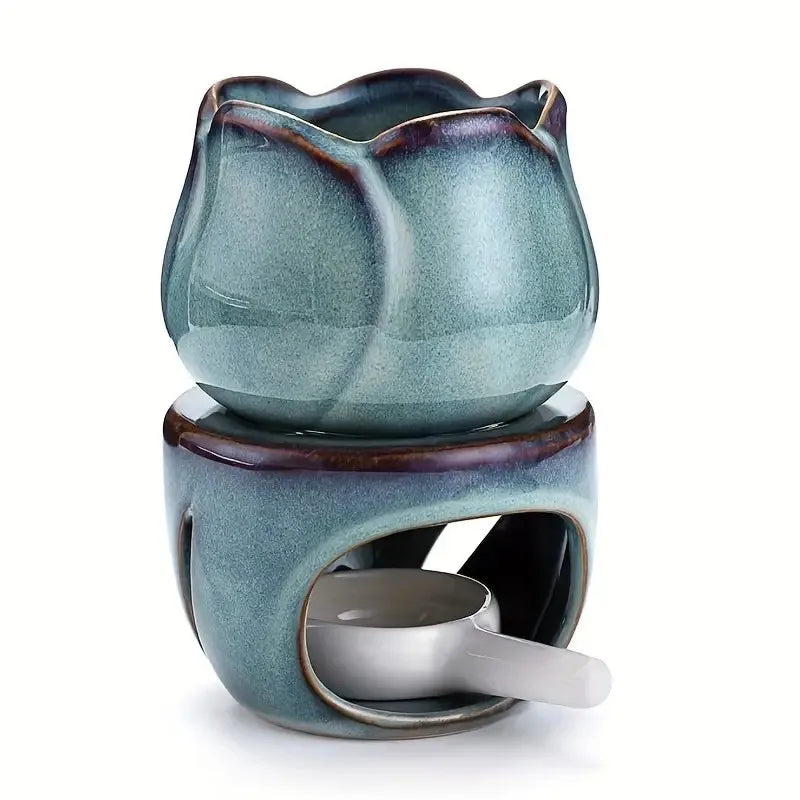 Ceramic Aromatherapy Diffuser Set, Tulip-Shaped Essential Oil Burner & Wax Melt Warmer, Candle Holder