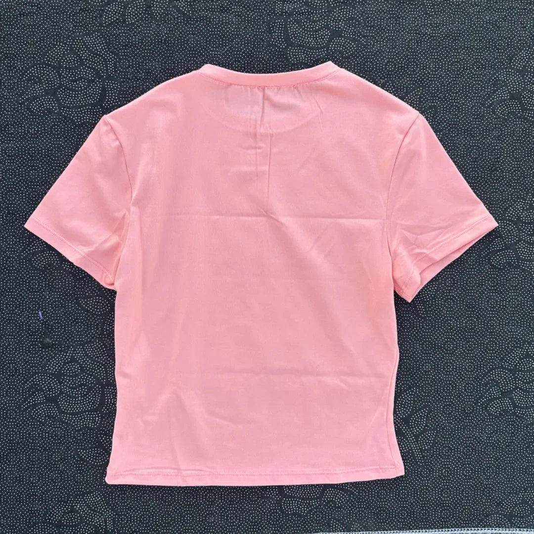 Solid color round neck women soft breathable tight belly short-sleeved T-shirt comprehensive training sport fitness short-shirt