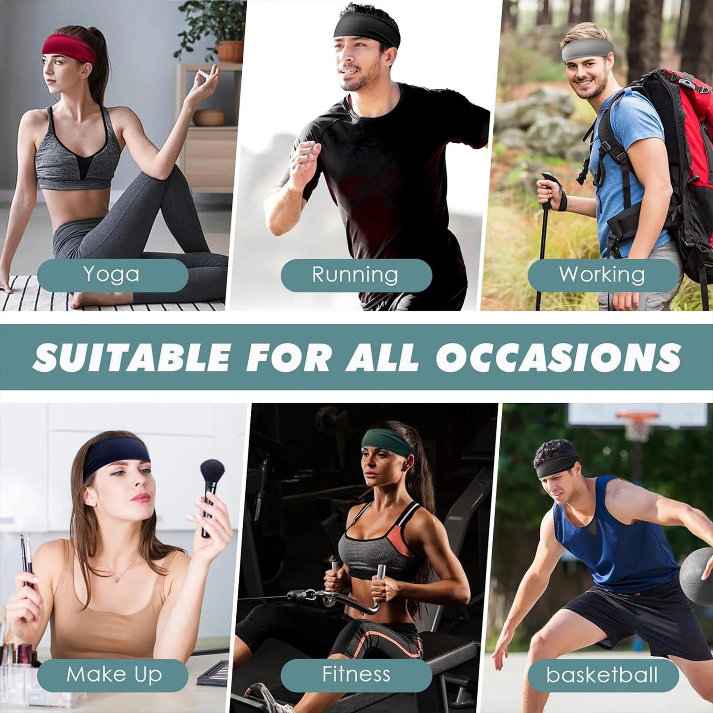 Sweat-absorbent Sports Hairband Soft & Breathable Sweat-absorbent Headbands for Workout Gym Yoga Hair Band MIAO-US