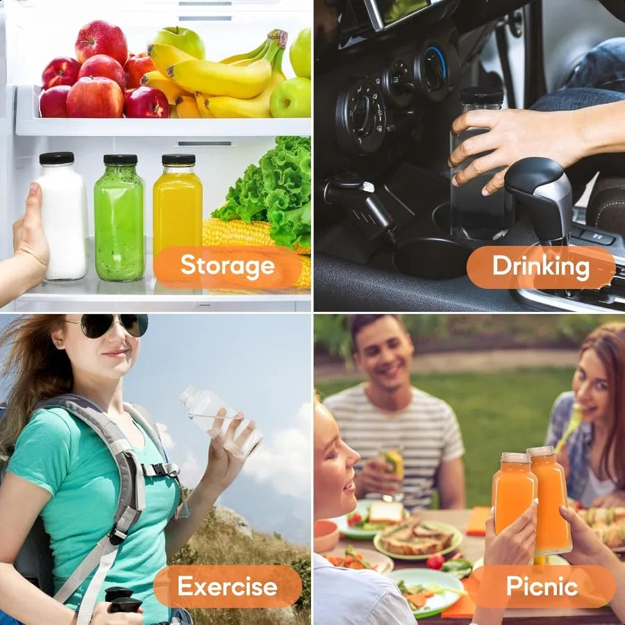 16 oz Glass Juice Bottles with Lids6 Pack Reusable Glass Drink Bottles 480ml Water Bottles for Milk Juicing Kombucha G