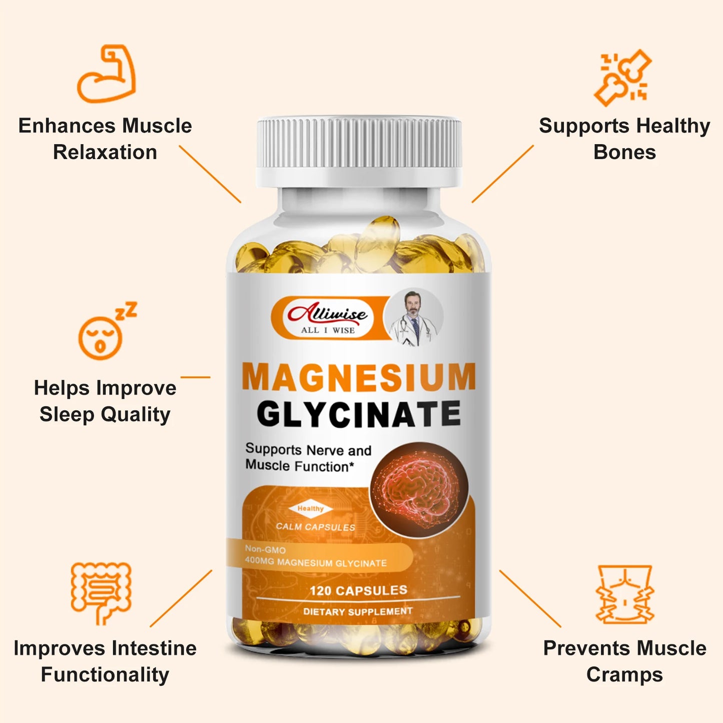 Magnesium Glycinate with Vitamin B6,D3, High Bioavailability Magnesium for Sleep & Calm Support, Nervous, Muscle & Bone Health