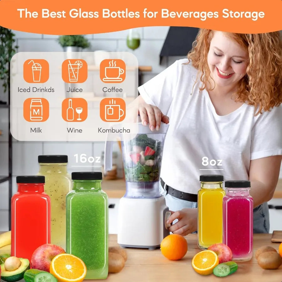 16 oz Glass Juice Bottles with Lids6 Pack Reusable Glass Drink Bottles 480ml Water Bottles for Milk Juicing Kombucha G