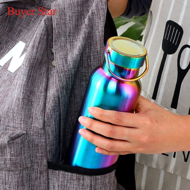500ml Stainless Steel Water Bottle Hangable Gym Sports Insulated Vacuum Flask double Wall Cold metal Water Bottle for travel