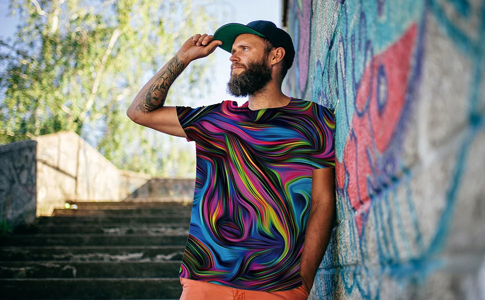 Colorful T-Shirts for Men 3D Printed Neon Abstract Tee Short Sleeve T Shirt