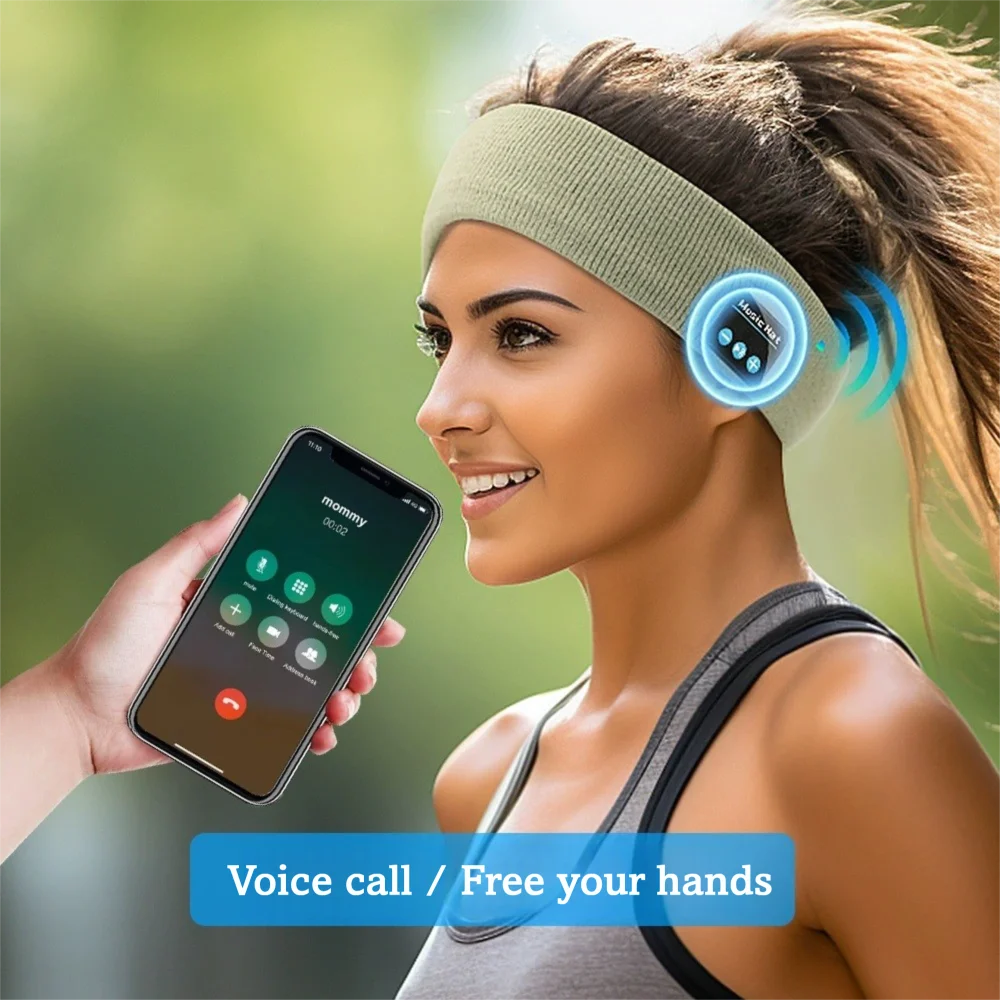 Wireless Bluetooth Headband Sweatproof Secure Hair Band Knit Fabric Hat Sports Headbands Rechargeable Headphones for Workout Gym