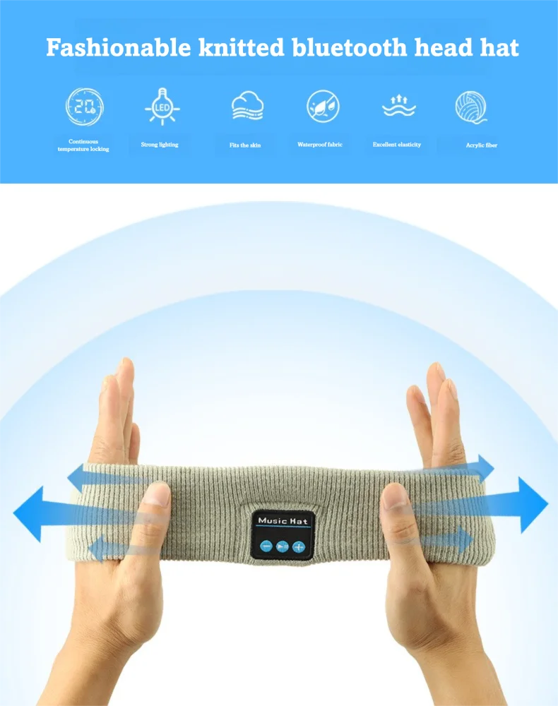 Wireless Bluetooth Headband Sweatproof Secure Hair Band Knit Fabric Hat Sports Headbands Rechargeable Headphones for Workout Gym