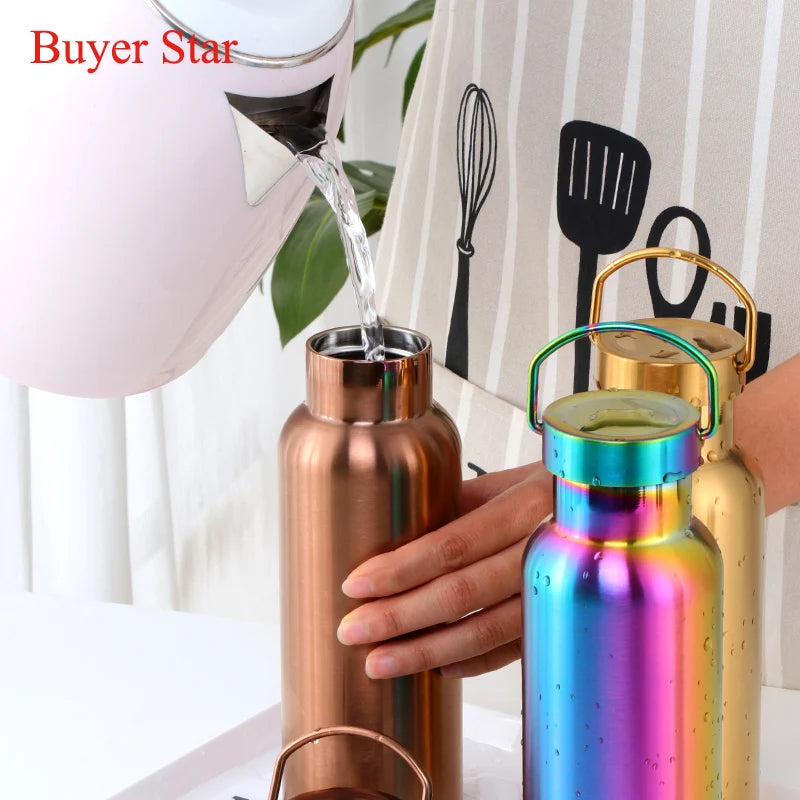 500ml Stainless Steel Water Bottle Hangable Gym Sports Insulated Vacuum Flask double Wall Cold metal Water Bottle for travel