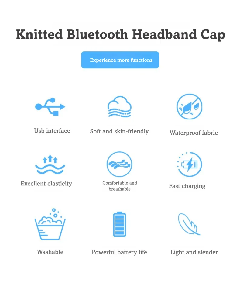 Wireless Bluetooth Headband Sweatproof Secure Hair Band Knit Fabric Hat Sports Headbands Rechargeable Headphones for Workout Gym