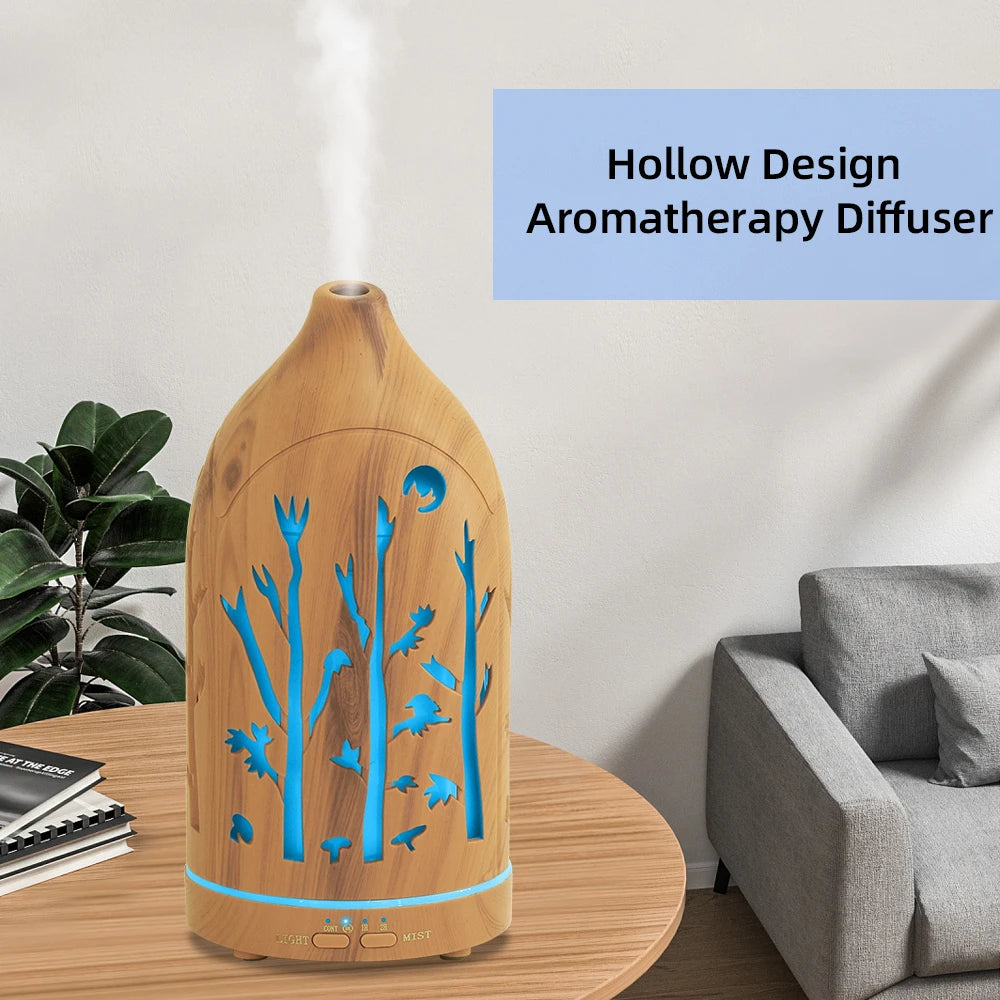 7-Color LED Aromatherapy Diffuser with Auto Shut-Off, Ultra Quiet Operation, Elegant Hollow Design for Home & Office Relaxation