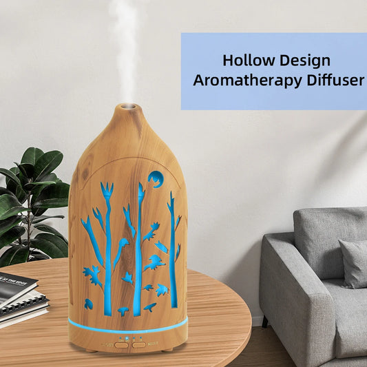 7-Color LED Aromatherapy Diffuser with Auto Shut-Off, Ultra Quiet Operation, Elegant Hollow Design for Home & Office Relaxation
