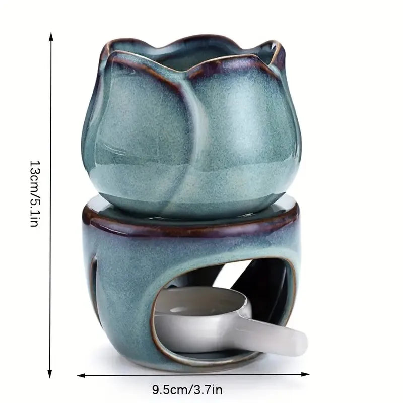 Ceramic Aromatherapy Diffuser Set, Tulip-Shaped Essential Oil Burner & Wax Melt Warmer, Candle Holder
